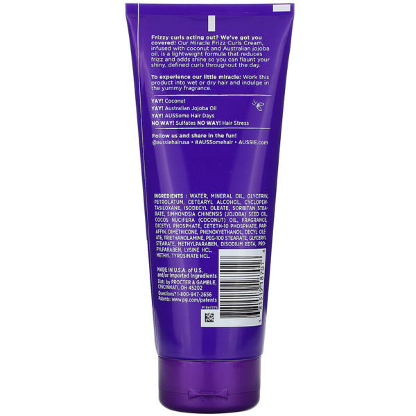 Miracle Curls، كريم تنعيم التجعيد، بزيت جوز الهند وزيت الجوجوبا الأسترالي، 6.8 أونصة سائلة (193 مل) Aussie من متجر روزا في فلسطين