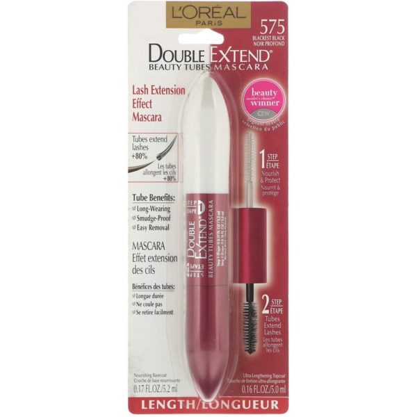 ماسكارا Double Extend Beauty Tubes، بلون Blackest Black 575،‏ 0.17 أونصة سائلة (5.2 مل)/ 0.16 أونصة سائلة (5 مل) L'Oreal من متجر روزا في فلسطين