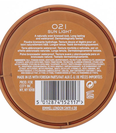 Natural Bronzer، مسحوق مقاوم للماء يعطي لون البرونز، ‏021 Sun Light،‏ 0.49 أونصة (14 جم) Rimmel London من متجر روزا في فلسطين