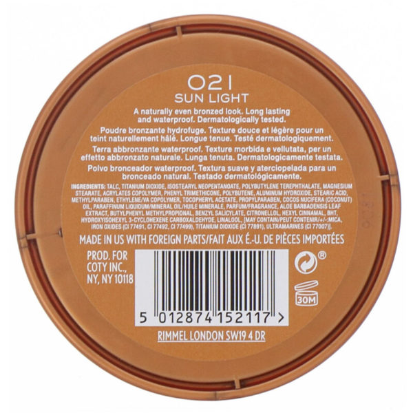 Natural Bronzer، مسحوق مقاوم للماء يعطي لون البرونز، ‏021 Sun Light،‏ 0.49 أونصة (14 جم) Rimmel London من متجر روزا في فلسطين