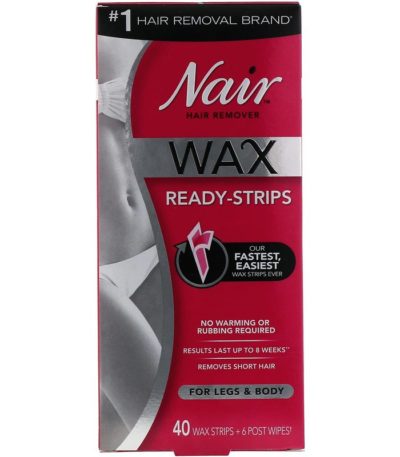 مزيل الشعر، شرائط شمع جاهزة، للساقين والجسم، 40 شريط شمع + 6 مناديل مبللة Nair من متجر روزا في فلسطين