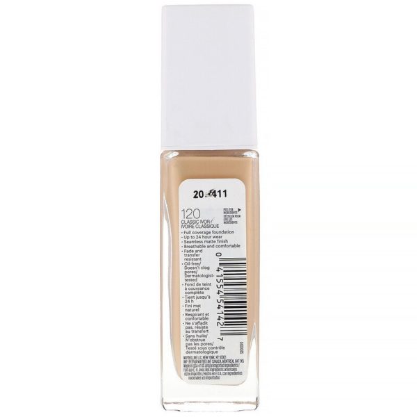كريم الأساس Super Stay، تغطية الكاملة، لون عاجي كلاسيكي 120، أونصة سائلة واحدة (30 مل) Maybelline من متجر روزا في فلسطين