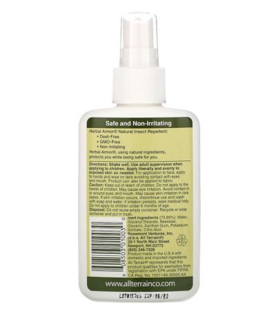 Herbal Armor، بخاخ بمضخة طارد طبيعي للحشرات لا يحتوي على ن، ن-ثنائي ايثيل-ميتا-تولوأميد، 4 أونصات سائلة (120 مل) آل تيران من متجر روزا في فلسطين