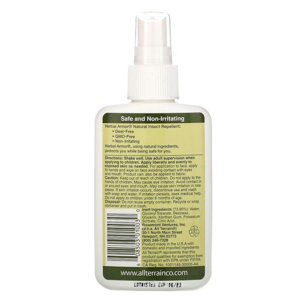Herbal Armor، بخاخ بمضخة طارد طبيعي للحشرات لا يحتوي على ن، ن-ثنائي ايثيل-ميتا-تولوأميد، 4 أونصات سائلة (120 مل) آل تيران من متجر روزا في فلسطين