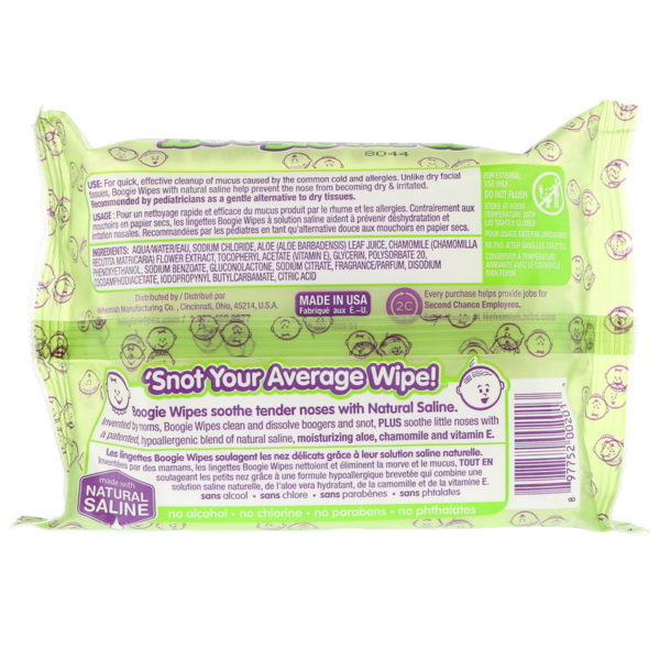 المناديل الطبيعية المالحة للأنوف المزكومة، رائحة منعشة، 30 منديل Boogie Wipes من متجر روزا في فلسطين