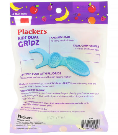 Kid's Dual Gripz، خيوط أسنان بالفلورايد، دوامة منعشة من الفواكه، عدد 75 Plackers من متجر روزا في فلسطين