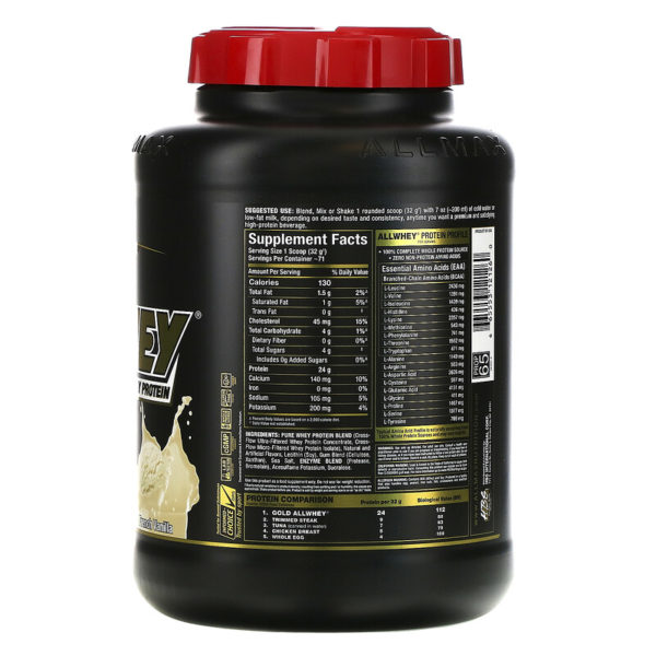 مكمل AllWhey Gold، 100% بروتين شرش اللبن + بروتين شرش اللبن المعزول الممتاز، الفانيليا الفرنسية، 5 رطل. (2.27 كجم)  من متجر روزا في فلسطين