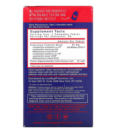 بروبيوتيك للأطفال، نكهة التوت اللذيذة، 10 مليار وحدة تشكيل مستعمرة، 30 قرصًا للمضغ LoveBug Probiotics من متجر روزا في فلسطين