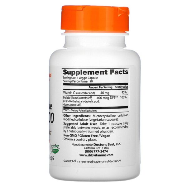 فولات نشطة كليًا 400 مع Quatrefolic،‏ ‏400 مكجم، 90 كبسولة نباتية  من متجر روزا في فلسطين