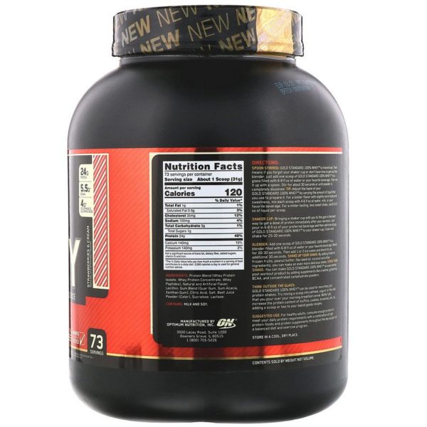 مكمل مصل اللبن Gold Standard 100% Whey، نكهة الفراولة والكريمة، 4.98 رطل (2.26 كجم)  من متجر روزا في فلسطين