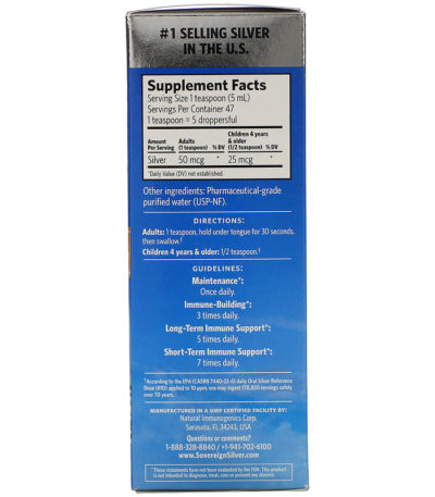 قطارة Bio-Active Silver Hydrosol، استخدام يومي + دعم المناعة، 10 أجزاء في المليون  من متجر روزا في فلسطين