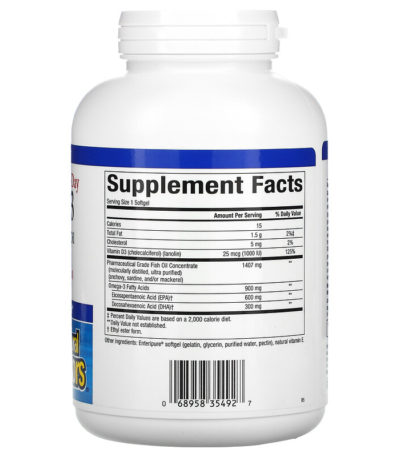 Ultra Strength RxOmega-3 الغني بفيتامين د3، 900 ملجم حمض ايكوسابنتانويك/حمض الدوكوساهيكسانويك، 150 كبسولة هلامية من Enteripure  من متجر روزا في فلسطين