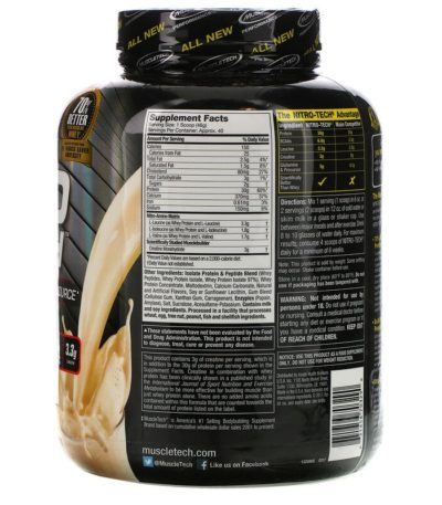 Nitro Tech، مصدر رئيسي لببتيدات مصل اللبن والمواد المعزولة،  4 أرطال (1.81 كجم)  من متجر روزا في فلسطين