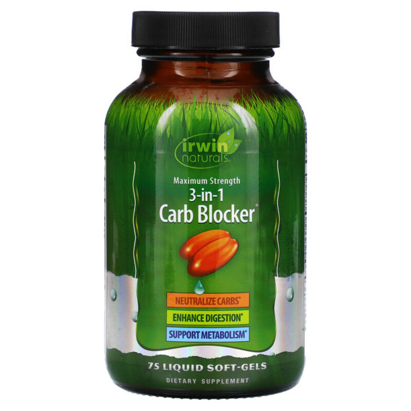Irwin Naturals, Carb Blocker بتركيبة 3 في 1، قوة قصوى، كبسولة هلامية سائلة