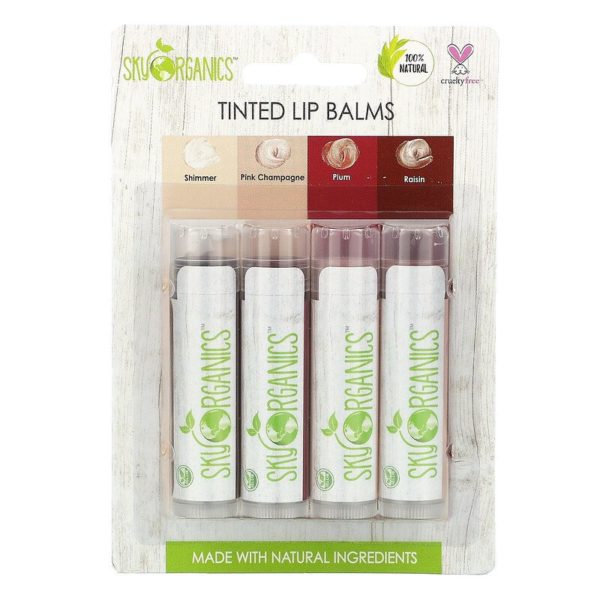 مرطب شفاه ملون، مجموعة من 4 قطع، 0.15 أونصة، (4.25 جم) لكل قطعة Sky Organics من متجر روزا في فلسطين