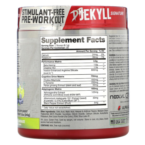 Dr. Jekyll Signature مكمل غذائي قبل التمرينات خالي من المنبهات، بنكهة توت أزرق وليمون، 8.5 أونصة (243 جم)  من متجر روزا في فلسطين