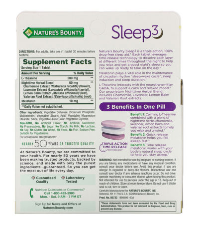 Sleep 3، منتج ذو قوة قصوى، يساعد على النوم وخالٍ من العقاقير الإدمانية، 60 قرصًا ثلاثي الطبقات ،ناتورز باونتي، من متجر روزا في فلسطين